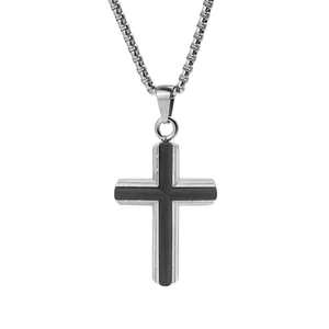 Fashionable TIZTI Pendant Stainless Steel in Black Carbon Fiber Cross Necklace Pendant for Men