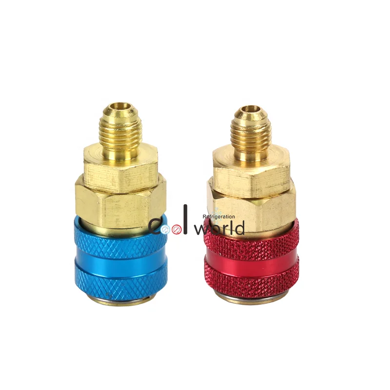 CarBole A/C Manifold Gauge Quick Connector Set – Low/High Side, 1/4" SAE, Brass, Red & Blue