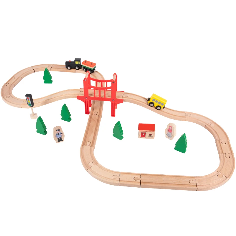 Wooden Train Track Set Compatible with All Major Brands Toys For