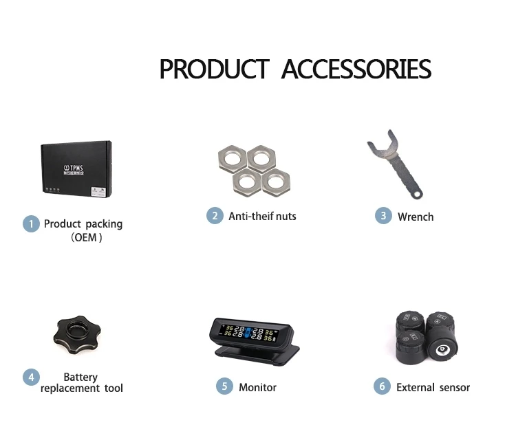 Solar Energy Tire Monitoring System Monitor Waterproof Sensors Cars Tyre Pressure TPMS
