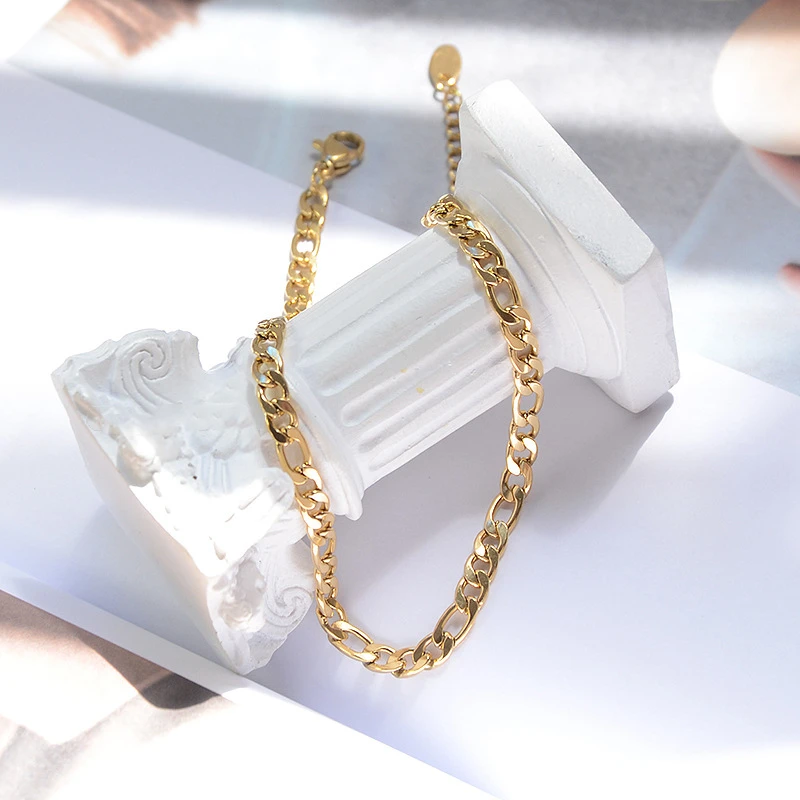 Oem Anklet for Men Jewelry Customize Bracelet and Anklets Women's 18k Gold  Plated Stainless Steel Gold Figaro Anklet
