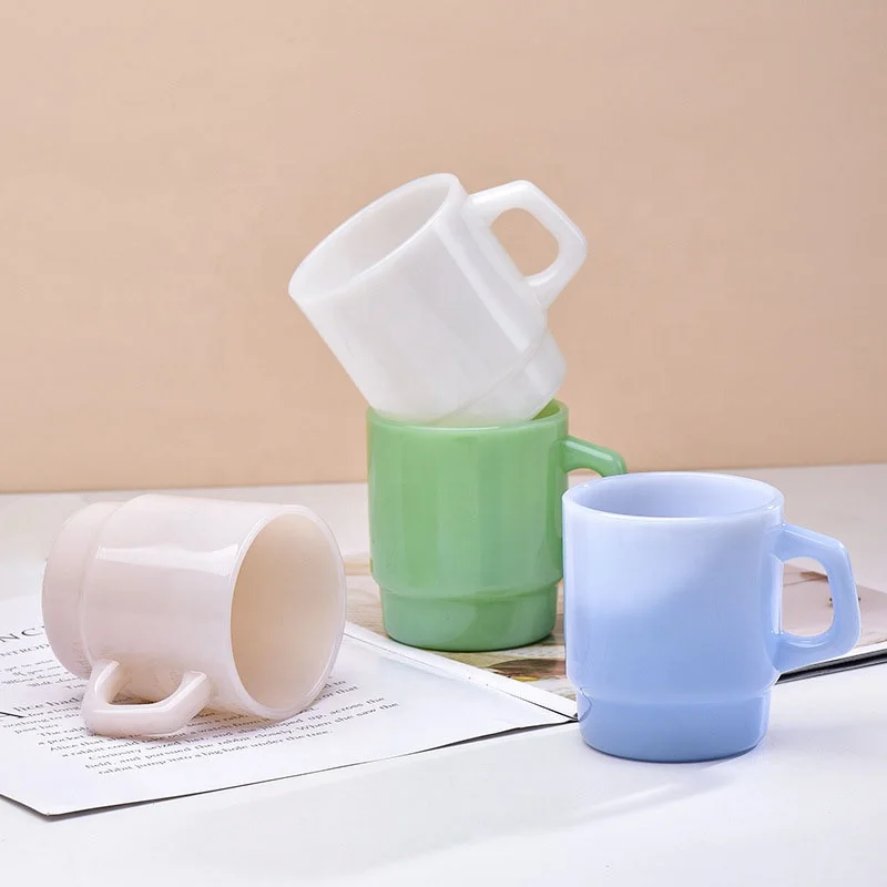 Custom Blue Glass Cup Jadeite Jade Glass Coffee Mug