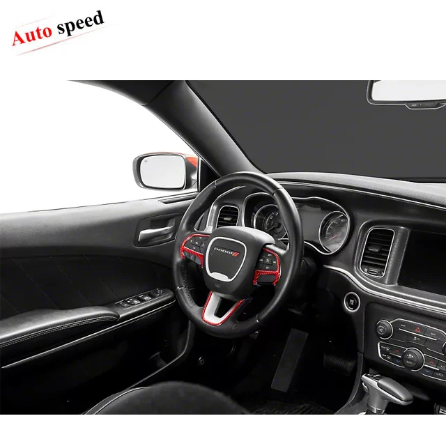 Carbon Fiber Steering Wheel Button Frame Sticker Trim for Dodge Charger LD 2015+ RT Emblem Logo Badge Interior Car Accessories