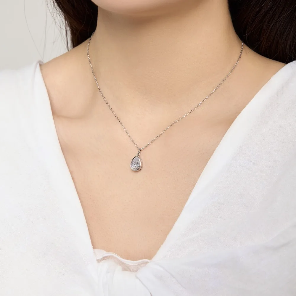 KAKODIY New Simple Design Beautiful 18K Gold Rhodium Plated 925 Sterling Silver Solitaire 2.5ct Pear Shape 5A Zirconia Pendant Necklace detail 3