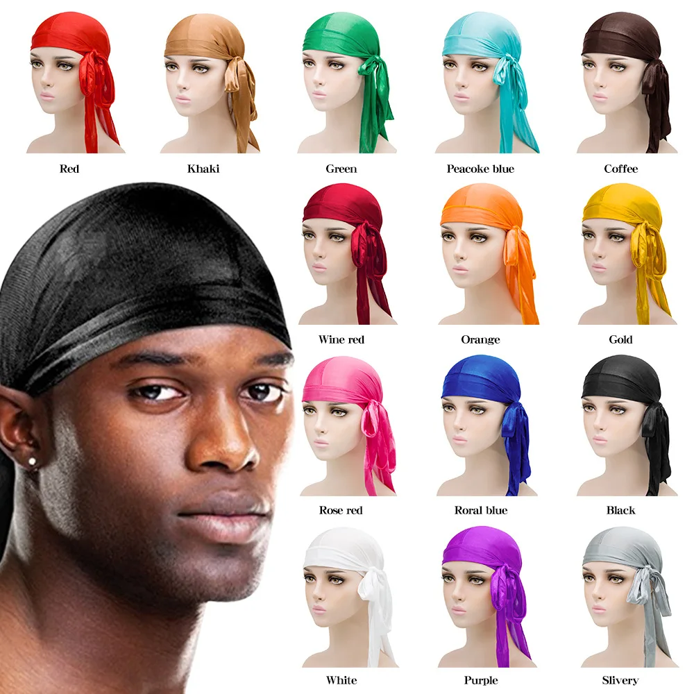 Wholesale Hipster man silky wave durag bonnets durag spandex black durag  with customized logo From m.