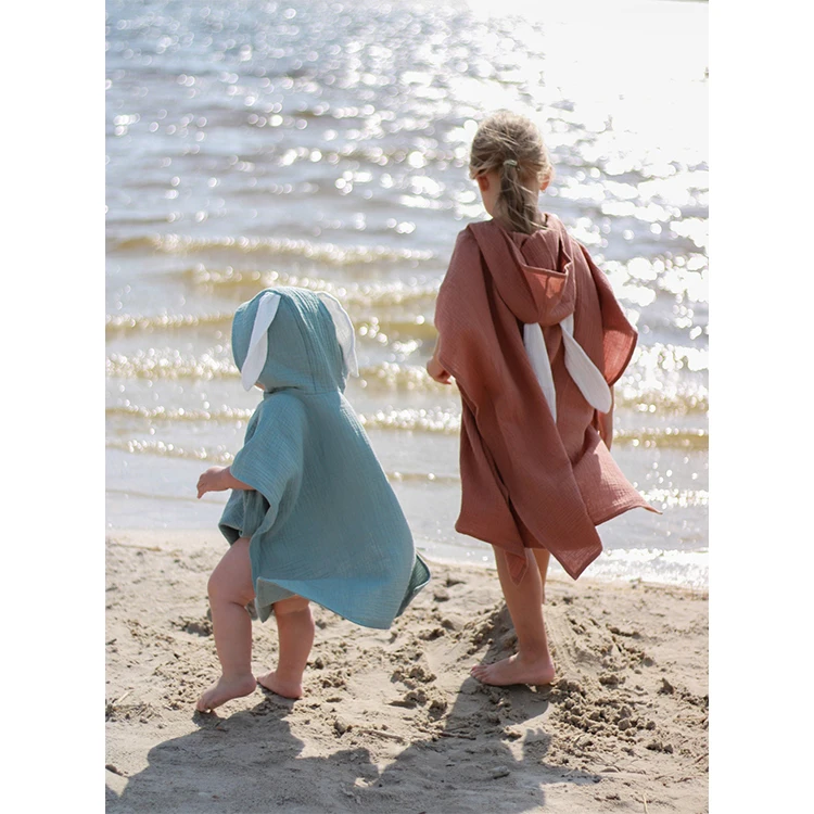 Personalized Baby Beach Towel Organic Cotton Kids Poncho Ears Sun Cover Rabbit Poncho