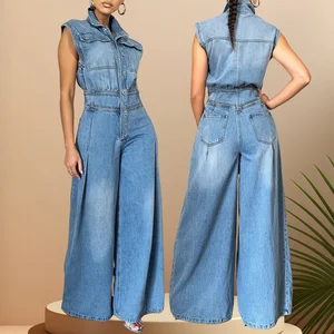 Ts1300 Sense of Quality 2025 Casual Washed Sleeveless Denim Cargo Plus Size Sexy Jumpsuit Street Style Jeans Romper