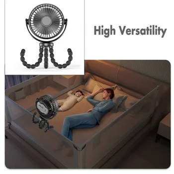 Koonie Ventilatore Portatile A Clip Con Batteria Ricaricabile - Display LED, Rotazione 360° E 3 Velocità - Per Passeggino, Ufficio E Casa - 2