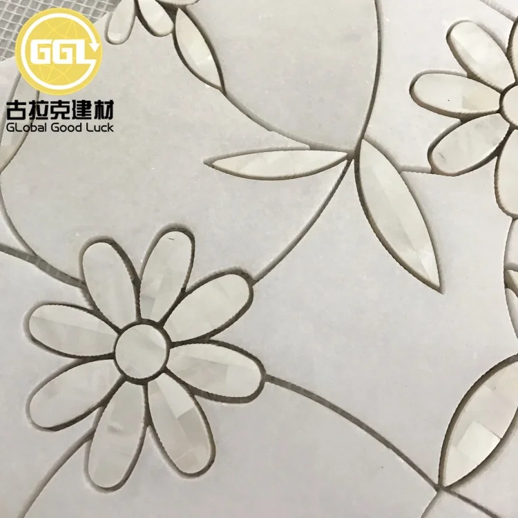 Unique Shape Marble Mix Flower Shell Pattern Waterjet Mosaic Wall Tile