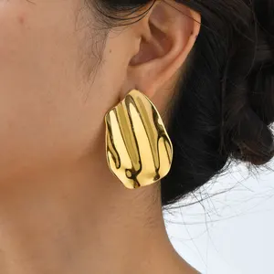 Factory Direct Selling Gold Plated Stainless Steel Jewelry Earring Women's Big Chunky Textured Stud Earring