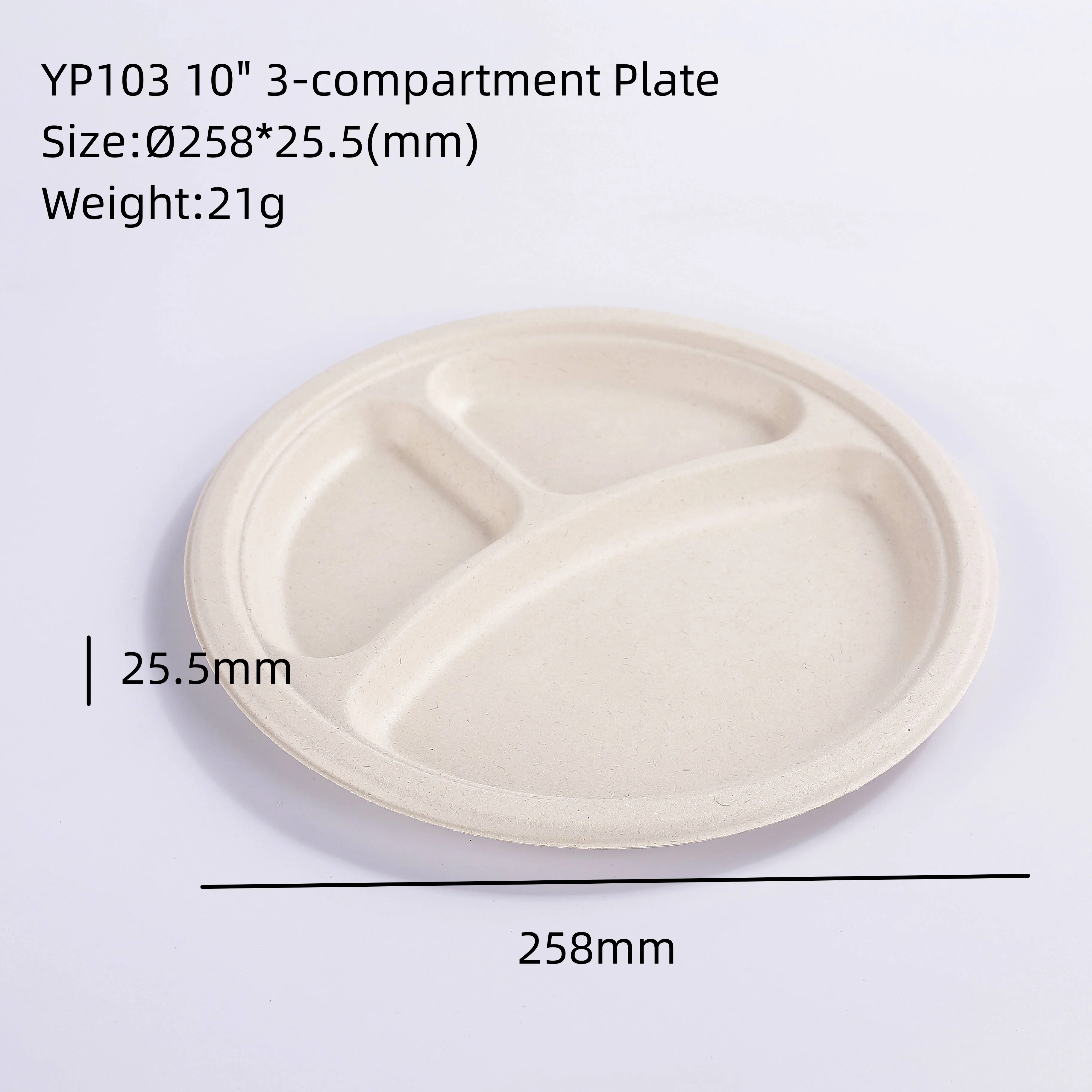 10 Inch 3 Compartments Biodegradable Pfas Free Sugarcane Bagasse