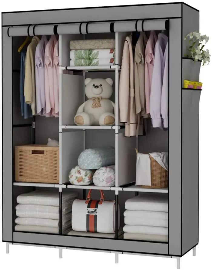 Armoire Portable En Tissu Anti-Poussière 5 Niveaux - Rangement Vêtements Petit Espace