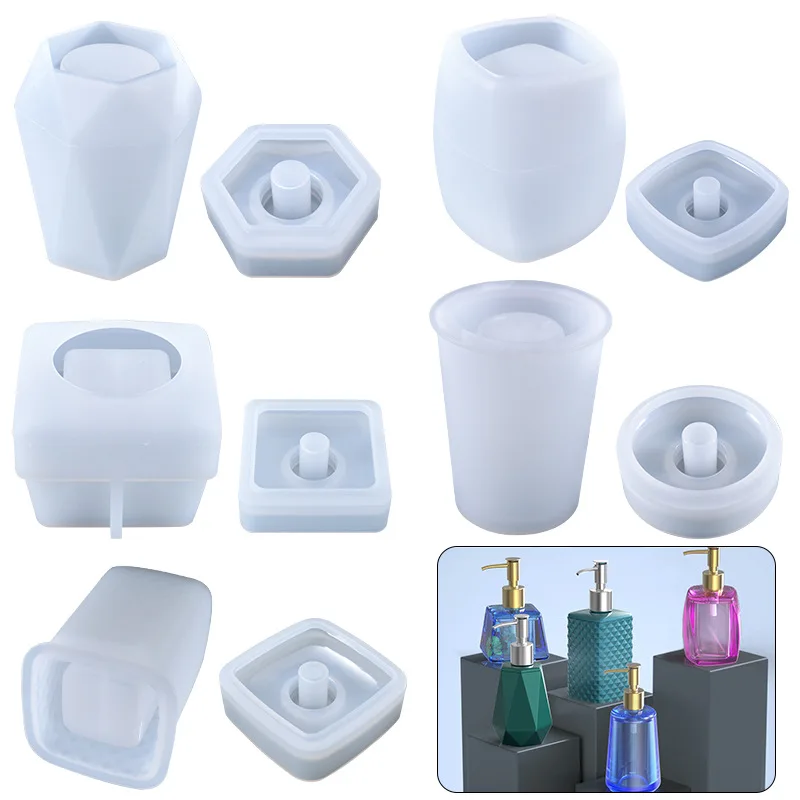 Multiple Shape Large Jar Mold with Pump Storage Lotion Dispensers Resin Silicone Molds for Kitchen Bathroom Soap Dispenser Mold