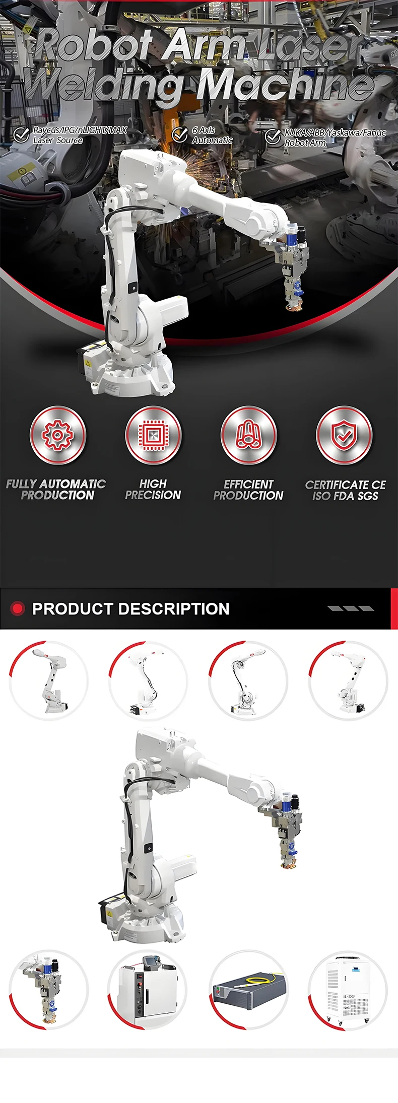 6 Axis Collaborative Servo Motor Robot Arm Multifunctional Robotic Laser Welder for Laser Welding Machines Service Robots