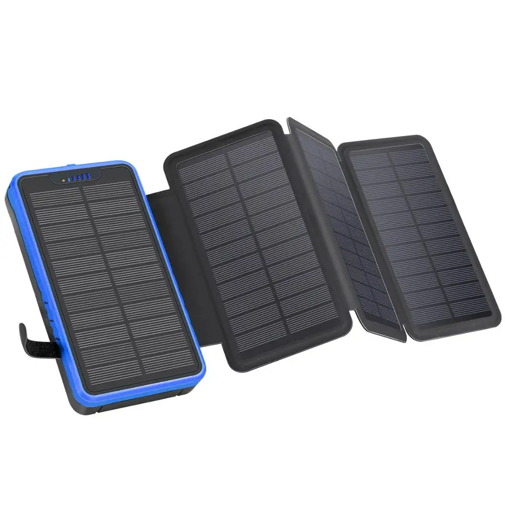 Color Blue Waterproof Dual USB 5V 2A Camping light foldable solar panel powerbank charger 26800mah