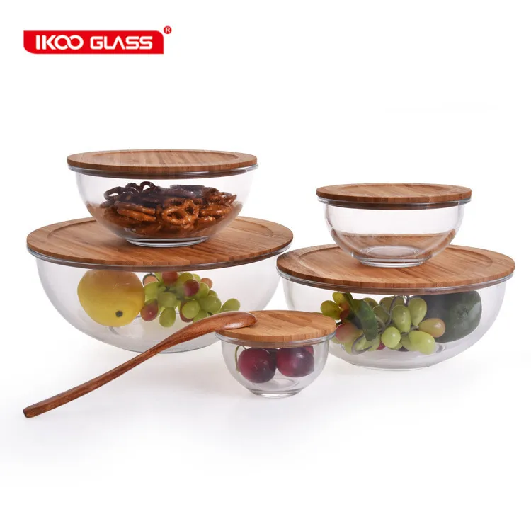 2-Piece Glass Bowl Set with Bamboo Lids - Oven Safe Glass