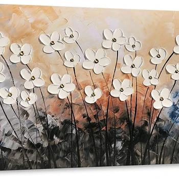 Arts Hand Painted Texture Large Oil Painting on Canvas Flower Wall Art for Living Room Decor Contemporary Artwork Framed Ready t