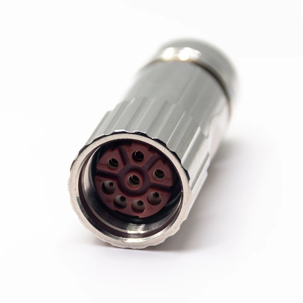 Hybrid Power M23 8Pin Power Plug Shield Female  Connector Waterproof IP67 Straight Metal Shell Connector