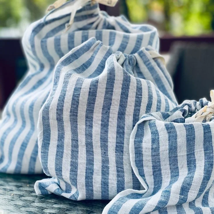 Linen Bread Bag Striped Reusable Drawstring Bags Large Bread Storage Bags  Food Safe Storage for Homemade Artisan Bread