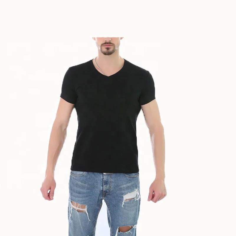 JL-82311 240GSM 65 Polyester 35 Cotton T Shirt Mens T Shirts Blank Slim Fit Burgundy Men V-Neck T-Shirts White Men