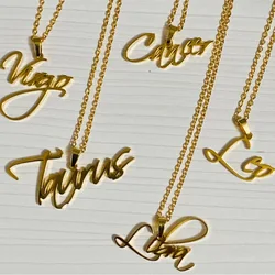 Non Tarnish Custom 18k Gold Plated Stainless Steel 12 Zodiac Initial Name Letter Necklace Jewelry