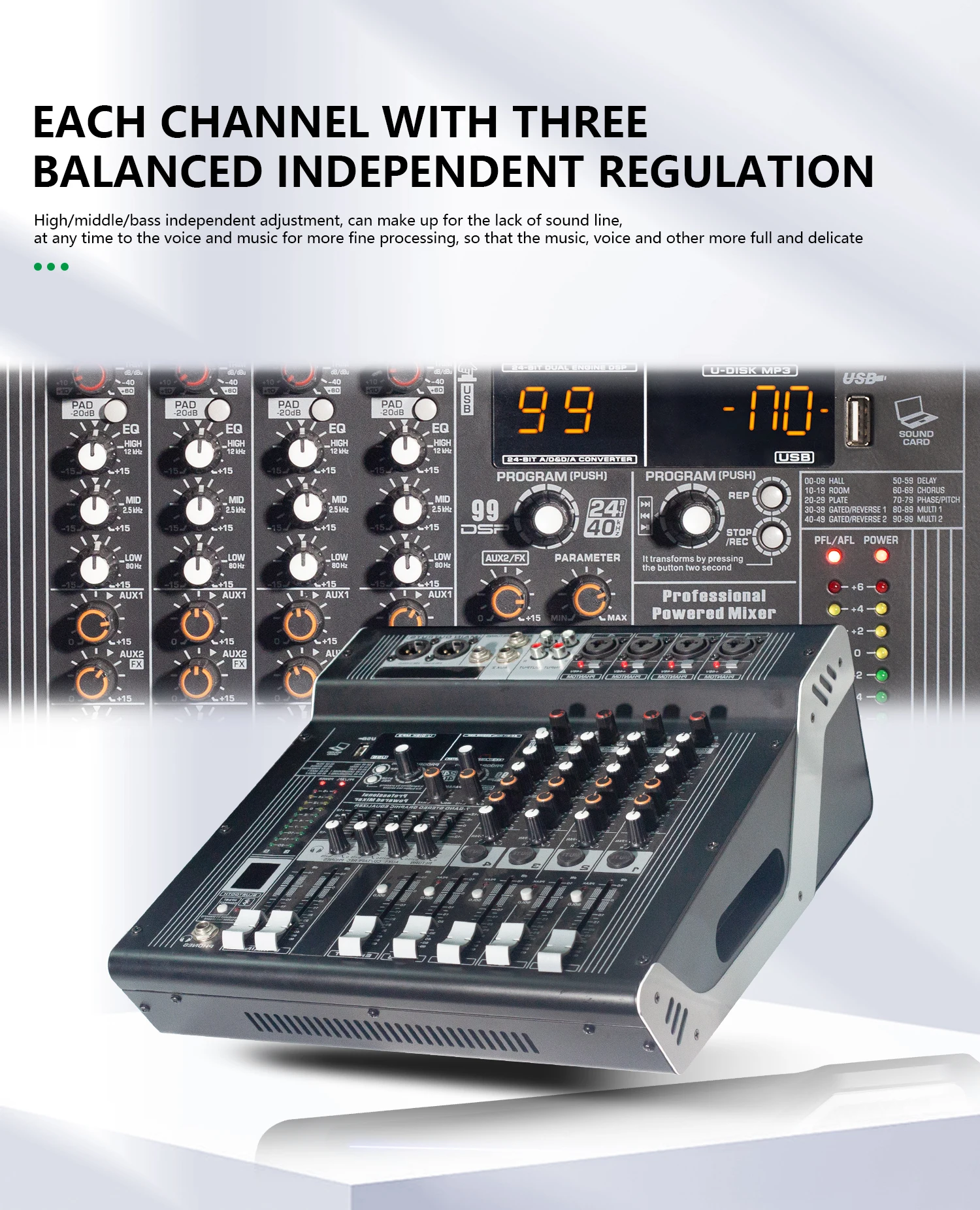 GAX-NX4 4channel Audio Mixer with Amplifier for Stage