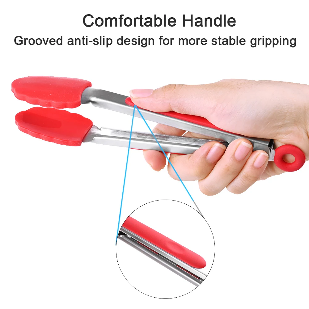 Kitchen Tongs Premium Silicone BPA Free Non-Stick Stainless Steel BBQ Cooking Grilling Locking Food Tongs 7/9/12-Inch 3 Pack manufacture