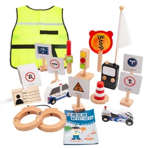 Unisex Kindergarten Play House Toy Set Little Traffic Police Officer Role Play Wooden Artificial Kids' Traffic Police Set Play