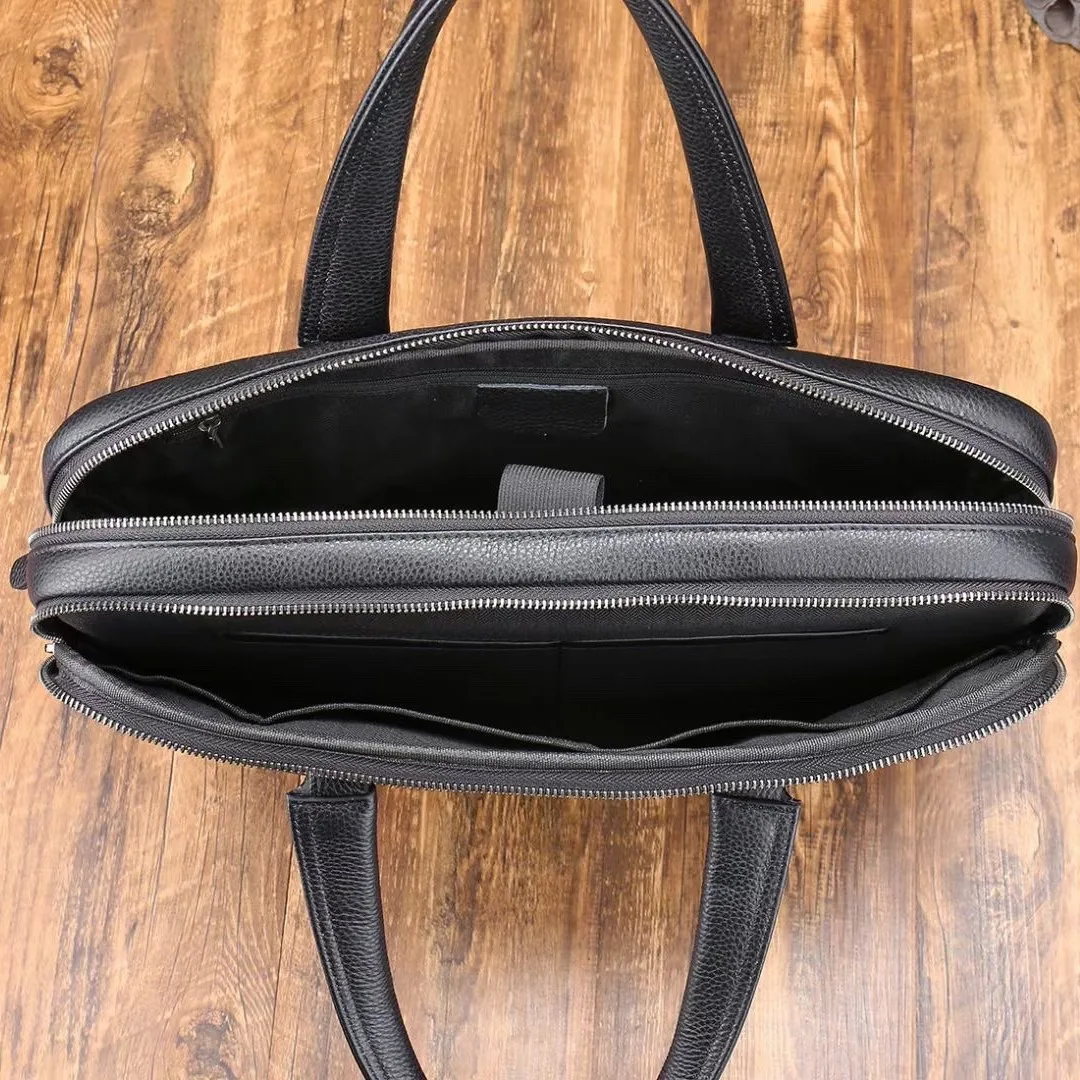 New Arrival Design Lichee Pattern Leather Office Bag Genuine Cow Leather Computer Laptop Briefcases Made of Pebble Leather