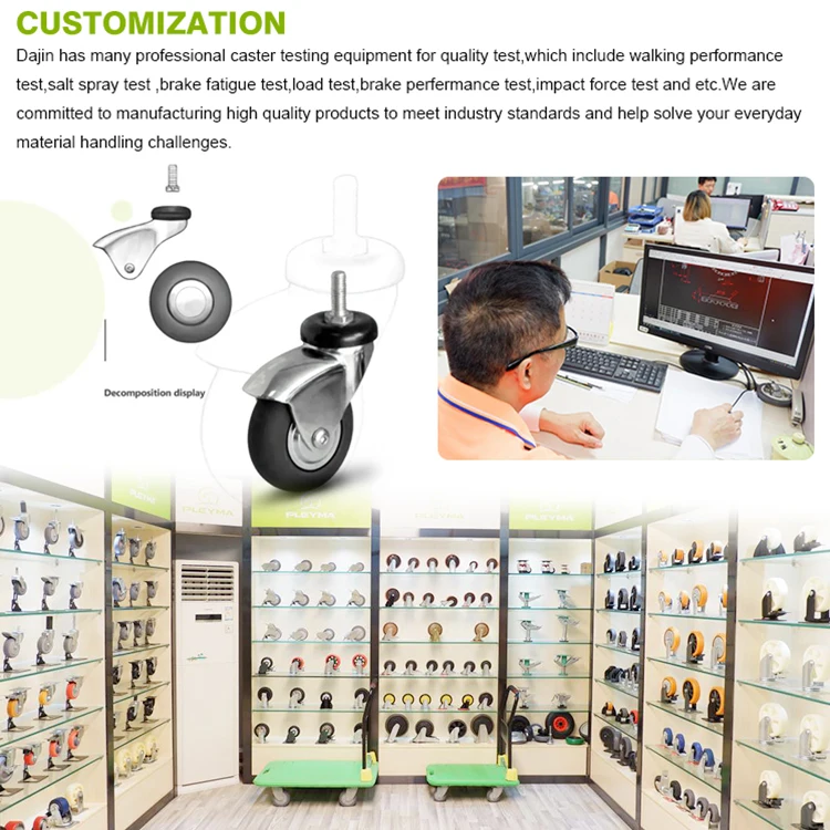 M12 Threaded Screw Stem Type Light Duty TPR Furniture Caster Wheel Swivel No Bearing Thermoplastic Rubber Castor Wheel
