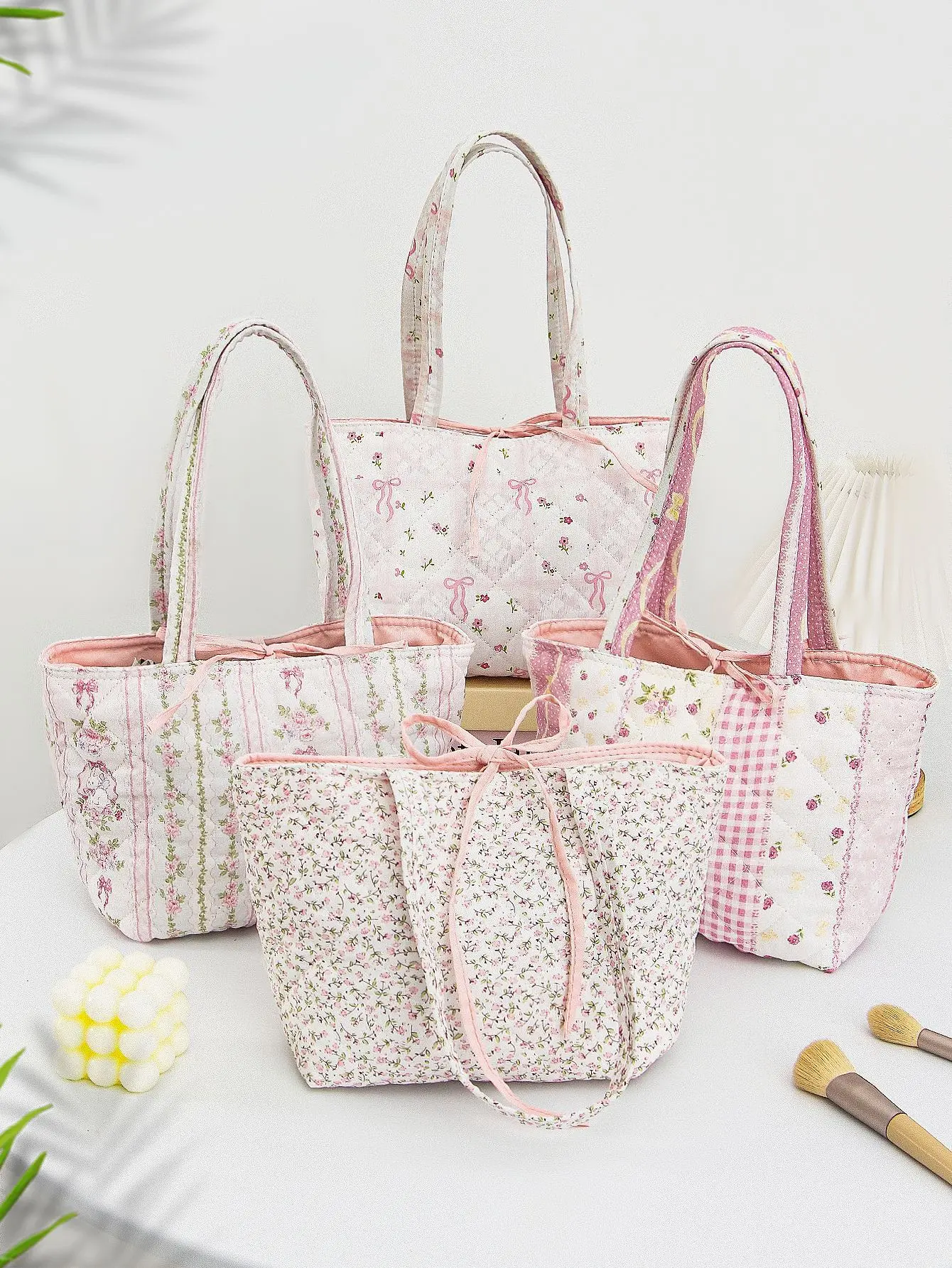 Fashion Ladies Cotton Tote Bag, Floral Quilted Design Women's Shoulder Handbag, New Trendy Daily Bag