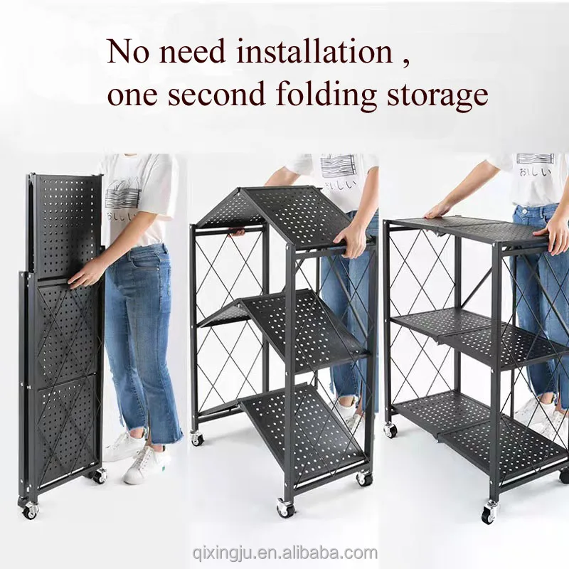 Folding Storage Rack Home Storage Foldable Kitchen Display Rack Shelf