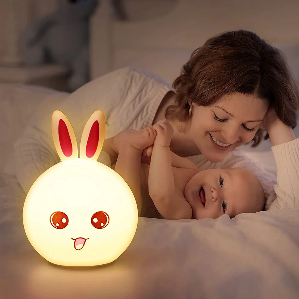 Cute Silicon Rabbit LED Night Lamp Baby Kid Bedside Light Touch Sensor  7Color Rechargeable Nightlight for Bedroom Children Gift