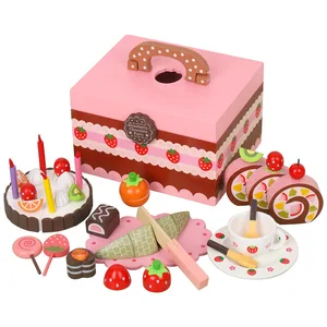 Children's Wooden Birthday Cake Simulation Toy Baby Princess Toy Wooden Cake Toys Pretended Play Food Set