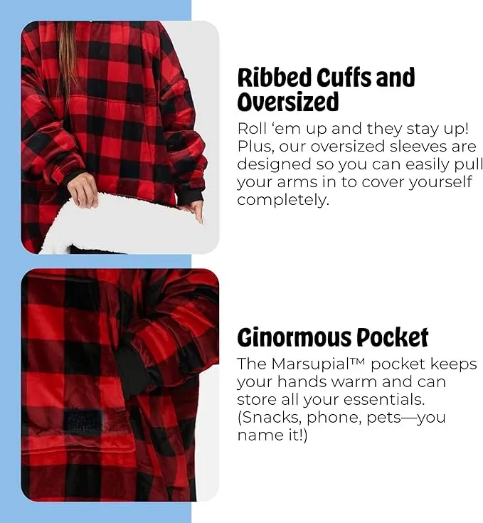 Quilted Plaid Pattern Hoodie Character-Designed Wearable Blanket Perfect Birthday Gift for Adults Kids Women Moms Mother's Day