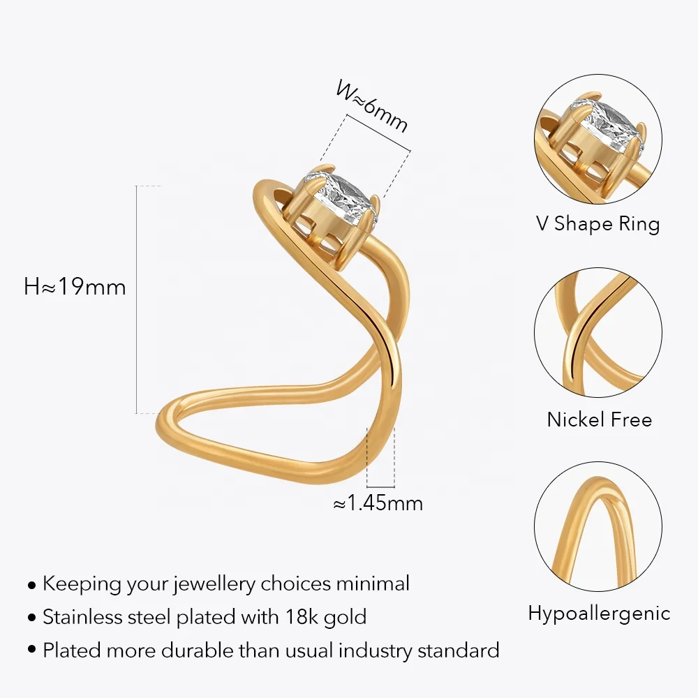 Latest 18k Gold Plated Stainless Steel Jewelry Geometric Irregular V ...