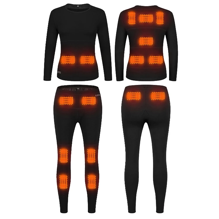 USB Heated 100% Cotton Women Mens Seamless Winter Warm Adult Base Layer Thick Cotton Long John Set Thermal Underwear Set