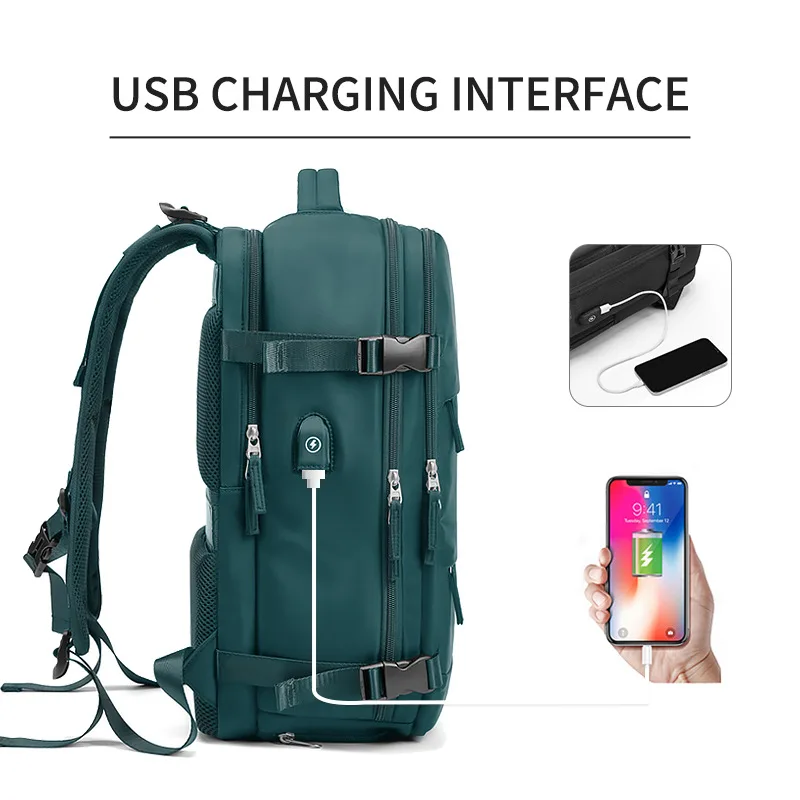 Factory Custom High Quality Extendable Laptop Backpack Business Travel Bag for Men RFID USB Waterproof Features Geometric Open