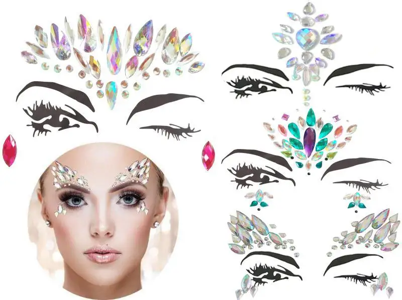 Face Gem Glitter Sticker Body Rhinestone Bling Crystal Eye Flash
