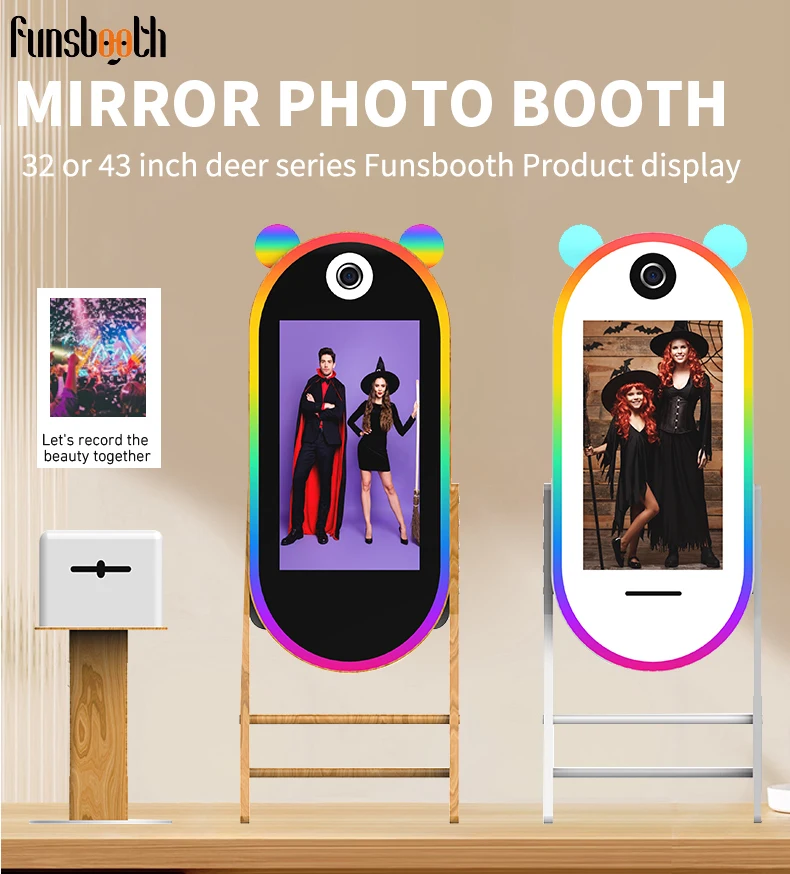 2024 Portable Digital Selfie Party Mirror Photo Booth Magic Interactive Touch Screen Photo Booth Machine With Camera And Printer