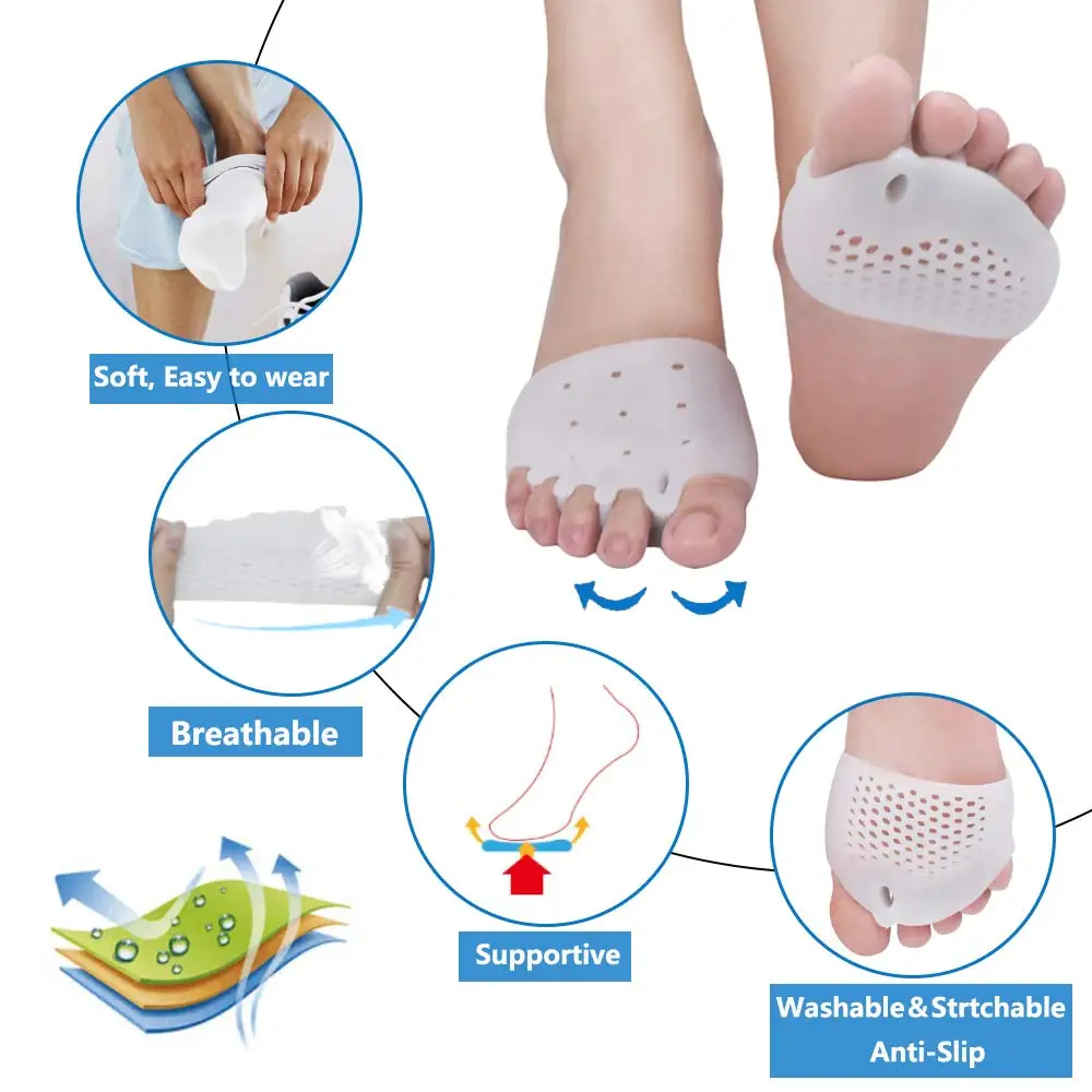 Soft Breathable SEBS Metatarsal Foot Pain Relief and Thumb Valgus Toe Separators Spacers Bunion Corrector Forefoot Pad