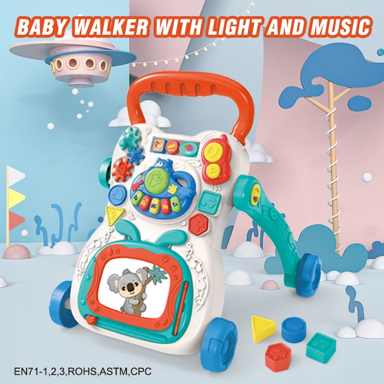 4 Wheels Baby Walker Musical Toy With Drawing Pad Multifunctional