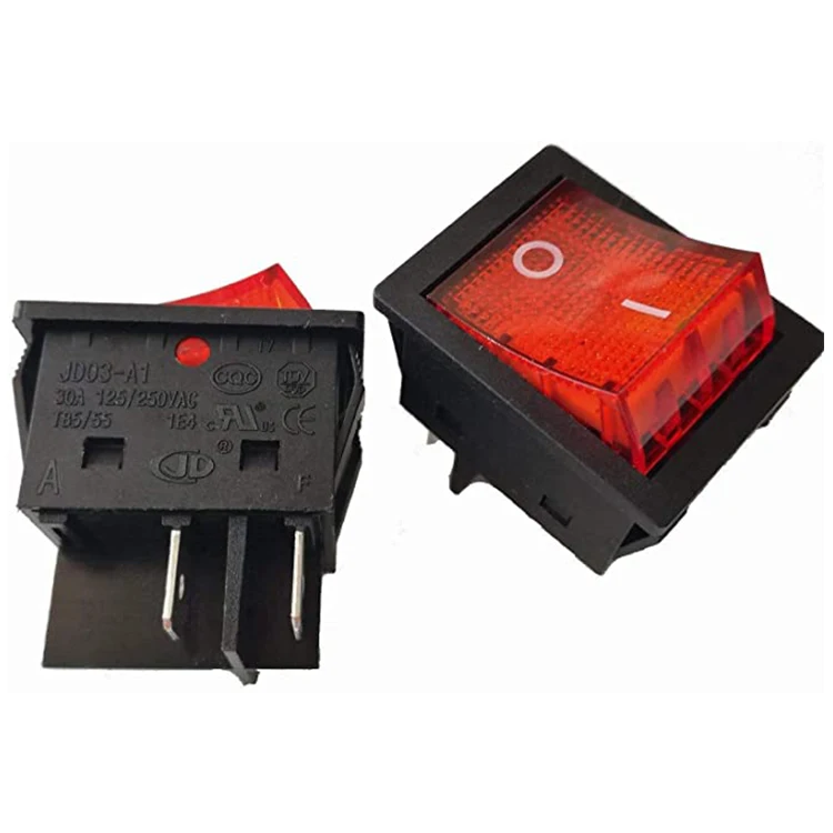 2 Interruttori A Bilico JD03-A1 &ndash; 4 Pin, 250V, 30A &ndash; Illuminati Rossi &ndash; Per Inverter/saldatrice