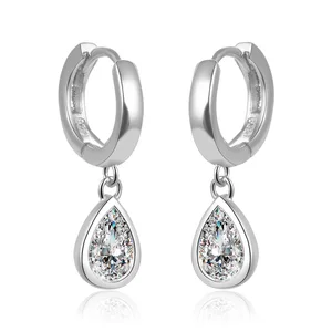 POLIVA 925 Sterling Silver Charm Earrings Rhodium Plated Wedding Zirconia Water Drop Shape for Parties or Gifts