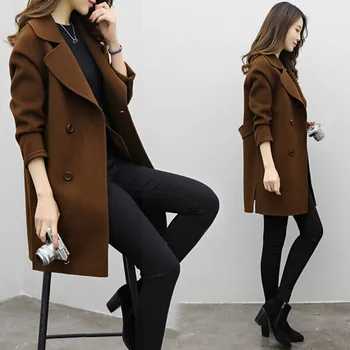 2022 Women fall Winter Wear Coat Clothes Long Sleeve Overcoat Double Breasted Long Coat Ladies Jacket