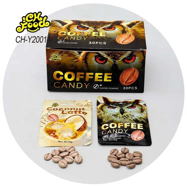 Coffee Hard Tablet Candy Wholesale and OEM China Candy Supplier Halal Sweets Snack Coffee Bean Candy Custom Cocomut Latte Candy