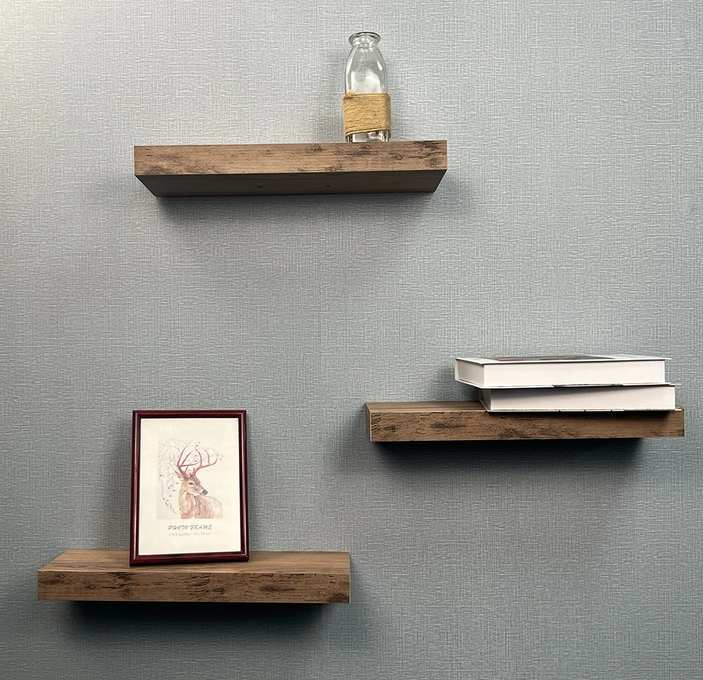Floating Wall Mounted Shelves,Set Of 3 Display Rustic Wood Ledge