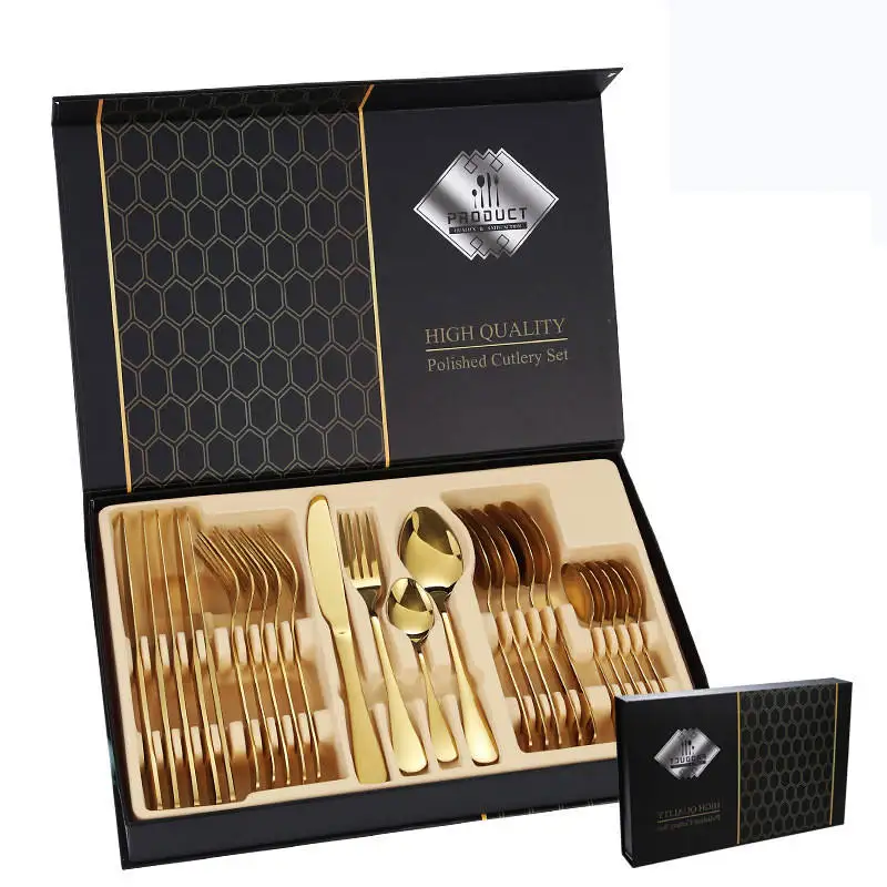 Modern Luxury Flatware Cutlery Set 24pcs Stainless Steel 304 Spoon and Fork Knife Elegant Business Party with Gifts box