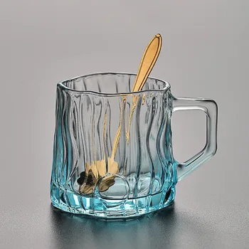 Xuanbing High-Value Glass Cup Hammered Texture Water Ripple Transparent Handle Coffee Milk and Water Cup Household Drinkware