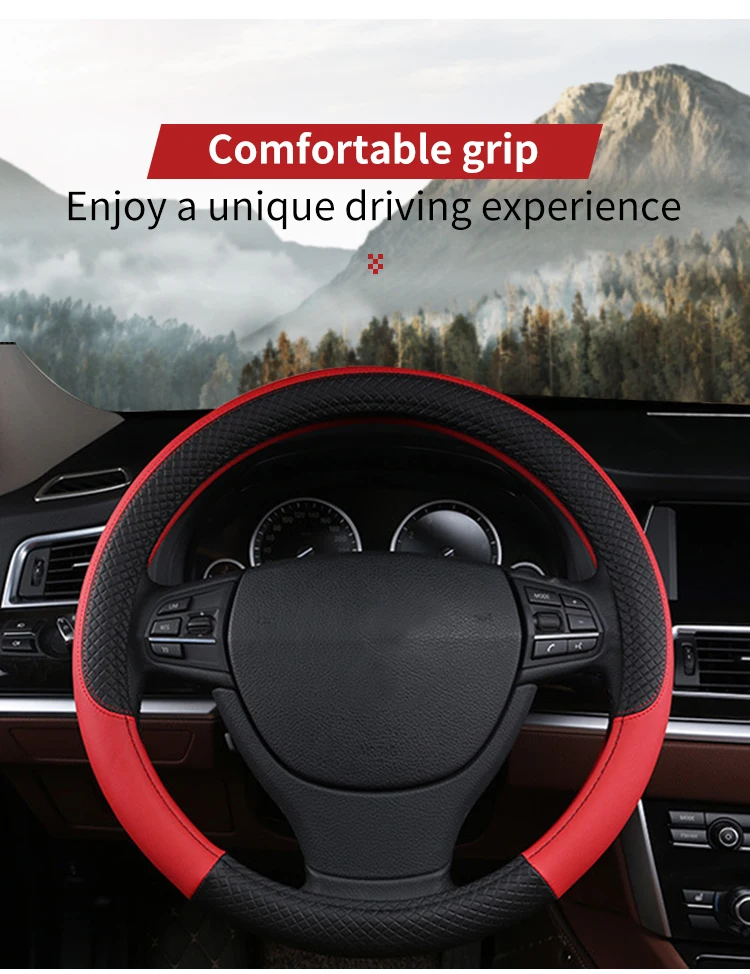 Car Steering Wheel Sport Splicing Diamond PU Leather Hand Wheel Cover Universal Steering Wheel Cover Interior Accessories